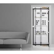 Plage - Sticker porte, trompe l'oeil vue sur la porte d'une porte de contenaire métallique, 204 cm x 73 cm - Gris / argent