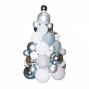 Sapin en Boules De Noël - H 30 Cm - Blanc Et Argent