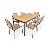 Set complet noir table + 6 chaises acier et bois d'acacia lsweeek