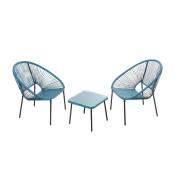 Set de 2 fauteuils + table basse bleu