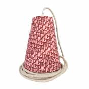Suspension baladeuse seigaiha rouge/cordon textile lin nat., H 19cm