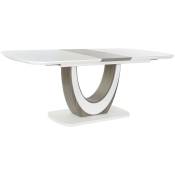 Table à manger / table repas extensible en mdf et verre coloris blanc/marron - Longueur 160-180 x Hauteur 76 x Profondeur 90 cm Pegane