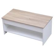 Table basse avec plateau relevable blanche et bois