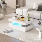 Table Basse Brillante avec 4 Tiroirs - Table Basse Fixe avec Barre Lumineuse led, Rangement, Design Moderne, 80 x 50 x 36 cm - Blanc