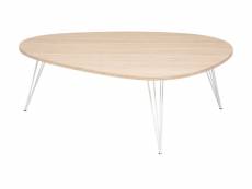 Table basse en bois coloris chêne clair et métal blanc - longueur 112 x profondeur 40 x hauteur 80 cm