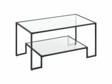 Table basse, table de salon, 2 niveaux en verre trempé, cadre en acier, 50 x 100 x 45 cm, rectangulaire, décoration de salon, noir classique