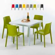 Table Carrée Blanche 90x90cm Avec 4 Chaises Colorées Grand Soleil Set Extérieur Bar Café Rome Love Couleur: Anis vert