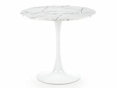 Table ronde 80 cm blanche avec plateau aspect marbre