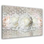 Tableau fleurs roses et design clouté - 80x50 cm