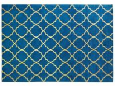 Tapis en viscose et coton doré et bleu marine au motif marocain avec craquelures 160 x 230 cm yelki 188574
