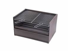 Tiroir barbecue 3 hauteur avec grille galvanisée en acier inoxydable coloris gris - 60 x 41 x 36 cm