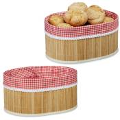 2x Corbeilles à pain, panier en bambou avec tissu, croissants, panière fruit h x l x p : 16,5 x 33,5 x 23,5 cm, nature