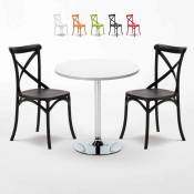 Ahd Amazing Home Design - Table ronde blanche 70x70cm Avec 2 Chaises Colorées Intérieur bar café Vintage Long Island Couleur: Noir