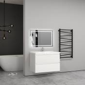 Aica Sanitaire - 79(L)x44.5(W)x52(H)cm Meuble salle de bain blanc avec 2 tiroirs à une fermeture amortie avec une vasque à suspendre