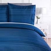 Amazon Basics Parure de lit avec housse de couette en microfibre, 240 x 220 cm, Rayures bleu roi (Royal Blue Calvin Stripe)