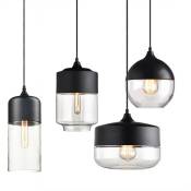 Axhup - Lot de 4 Lustre Suspension en Verre Design E27 Luminaire Modern pour Chambre Hôtel - Noir Transparent