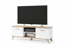 Bergen meuble tv scandinave 150 cm sur pieds bois et blanc