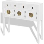 Buffet bahut armoire console meuble de rangement en style chinois en bois massif blanc - Blanc