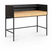 Bureau 2 tiroirs 1 étagère design industriel en bois et métal alice - bois clair