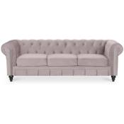 Canape Chesterfield Velours 3 Places Altesse Taupe - Taupe