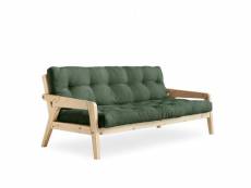 Canapé convertible futon grab pin naturel coloris vert olive couchage 130 cm. 20100886904