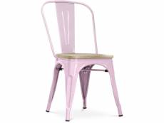 Chaise de salle à manger - design industriel - bois et acier - stylix rose pâle
