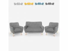 Ensemble de salon 2 fauteuils canapé 2 places design bois et tissu cleis Le Roi du Relax