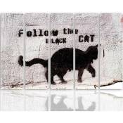 Feeby - Tableau chat noir - 100 x 70 cm - Gris