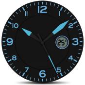 Fishtec - Horloge Murale Design Moderne - Pendule avec Ecran Température Digitale - 25 cm Noir et Bleu