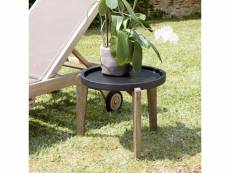 Hans - table d'appoint 55x52cm plateau béton noir mat pieds acacia