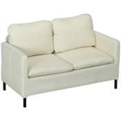 HOMCOM Canapé 2 places coussins d'assise de 10 cm d'épaisseur avec 2 coussins de dossier style contemporain coloris blanc crème