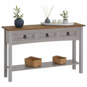 Idimex - Table console ramon table d'appoint rectangulaire en pin massif gris et brun avec 3 tiroirs, meuble d'entrée style mexicain en bois