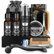 Kit Barbe Homme Complet Kit de Soin Barbe Homme avec Rouleau Barbe Contenir Shampoing Barbe,Huile Barbe,Crèmes de Barbe, Peigne Barbe,Brosse à