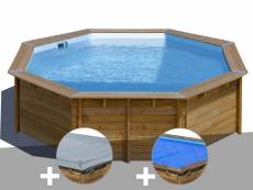 Kit piscine bois gré violette 2 ø 5,00 x 1,27 m + bâche hiver + bâche à bulles