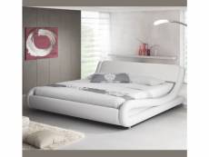 Lit double pour matelas 135x190cm | couleur blanc | matériaux bois et simili cuir | modèle alessia CAAH001E-WH135x190cm