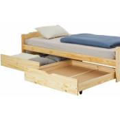 Lot de 2 tiroirs felix pour lit enfant en 90x200 cm, rangement sous lit simple ou superposé, en pin massif vernis naturel - Naturel
