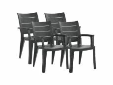 Lot de 4 chaises de jardin empilables en résine coloris gris - longueur 59 x profondeur 60 x hauteur 90 cm
