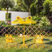 Outsunny Ensemble salon de jardin enfant 4 pcs design tigre - table ronde + 2 chaises pliables + parasol - métal époxy oxford jaune-AOSOM.fr