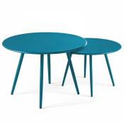 Oviala - Lot de 2 tables basses ronde en acier bleu
