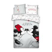 Parure de lit double réversible Disney Mickey et Minnie qui s'embrassent - -Love - - 220 cm x 240 cm