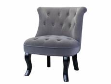 Petit fauteuil crapaud velours chaise de coiffeuse chaise cuisine rembourrée avec pieds noirs pour salle à manger, salon, entrée & chambre, gris