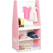 Portemanteau pour la chambre de votre enfant, tringle à vêtements, 3 étagères, hlp 120x60x40 cm, rose et blanc - Relaxdays