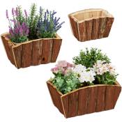 Pots de fleurs extérieur, lot de 3, bois naturel avec