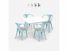 Table 80x80cm blanc + 4 chaises style tolix century white top light