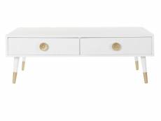 Table basse en bois de sapin coloris blanc - longueur 120 x profondeur 65 x hauteur 42 cm