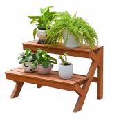 2 échelle en bois en bois Stand Stand jardin Patio plante debout fleur pot Rack décoratif présentoir support fleur Pot étagère - intérieur/extérieur -
