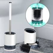 2x Brosse wc Silicone Brosse Toilette avec support à séchage rapide pincette cachée Brosse Toilette Silicone pour salle wc - blanche - Vingo