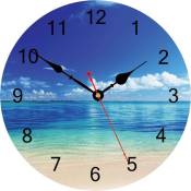 Bleu Paisible Mer Horloge Murale, Silencieux Belle Ciel Plage Rond Horloges, Facile à Lire Décoratif Horloge Murale pour la Cuisine Salle de Bains Le