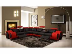 Canapé d'angle cuir noir et rouge + positions relax