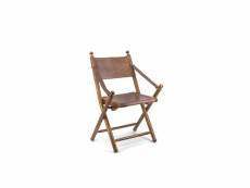 Chaise bois cuir marron 56x53x90cm - bois, cuir - décoration